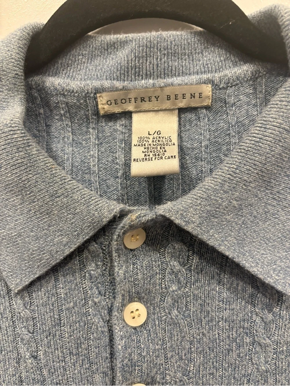 Geoffrey Beene Men's Light Blue Cable-Knit Polo Sweater